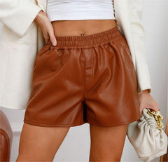 Women Simple Faux Leather Shorts