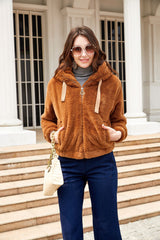 Women Plush Hooded Long Sleeve Cotton Coat