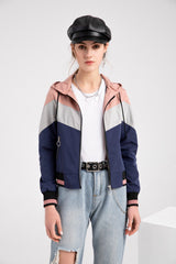 Color Block Casual Patchwork Hooded Jacket