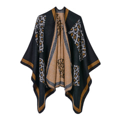 Women Leopard Pattern Cashmere Scarf Shawl Cape