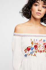 Bohemian Floral Embroidered Shoulder Vacation Dress