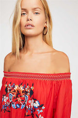 Bohemian Floral Embroidered Shoulder Vacation Dress