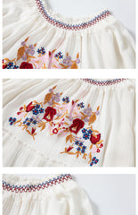 Bohemian Floral Embroidered Shoulder Vacation Dress