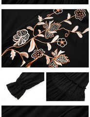 Bohemian Holiday Style Pure Black Embroidered Dress