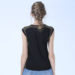 Thin Ice Silk Round Neck Black Loose Top