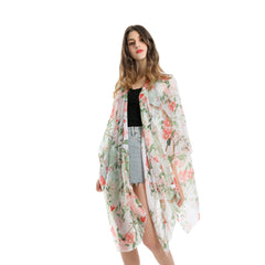 Pastoral Floral Cluster Leaf Vacation Chiffon Beach Cover Up