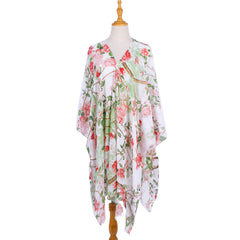 Pastoral Floral Cluster Leaf Vacation Chiffon Beach Cover Up