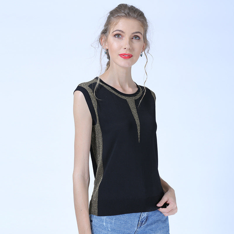 Thin Ice Silk Round Neck Black Loose Top