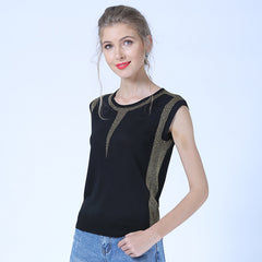 Thin Ice Silk Round Neck Black Loose Top