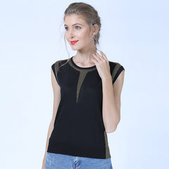 Thin Ice Silk Round Neck Black Loose Top