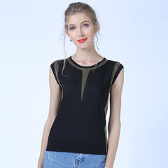 Thin Ice Silk Round Neck Black Loose Top