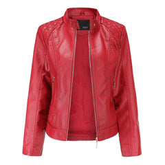 Women Graceful Stand Collar Faux Leather Jacket