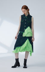 Fluorescent Green Tassel Vest Skirt Two Piece Set