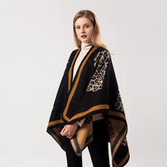 Women Leopard Pattern Cashmere Scarf Shawl Cape