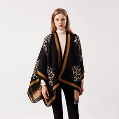 Women Leopard Pattern Cashmere Scarf Shawl Cape