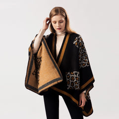 Women Leopard Pattern Cashmere Scarf Shawl Cape