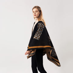 Women Leopard Pattern Cashmere Scarf Shawl Cape