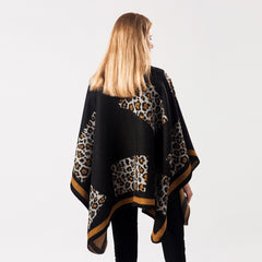 Women Leopard Pattern Cashmere Scarf Shawl Cape