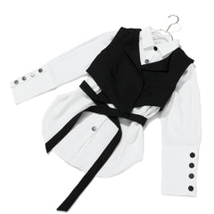 Black White Contrast Color Half Lantern Sleeve Two Piece Suit