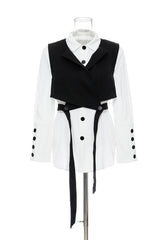 Black White Contrast Color Half Lantern Sleeve Two Piece Suit