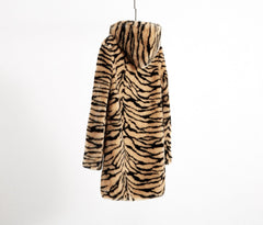 Winter Super Thick Hooded Tiger Pattern Faux Fur Coat