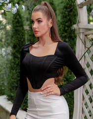 Summer Knitted Tight Boning Corset Waist Square Collar Top