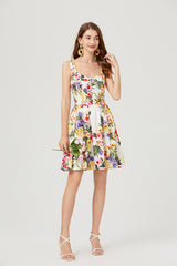 Women Summer Sleeveless Floral A Line Elegant Dress