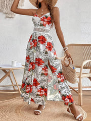 Women Bohemian Chiffon Printed Lace Summer Dress