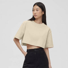 Solid Color Cotton Short Sleeved Crop Top