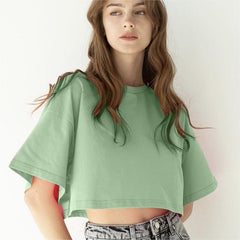 Solid Color Cotton Short Sleeved Crop Top