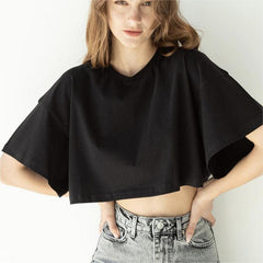 Solid Color Cotton Short Sleeved Crop Top