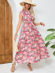 Summer Vacation Floral Elegant Backless A Line Maxi Dress