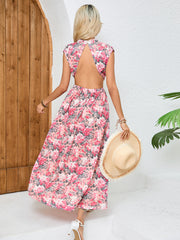 Summer Vacation Floral Elegant Backless A Line Maxi Dress