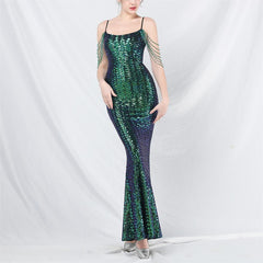 Elegant Beaded Colorful Sequin Long Evening Dress