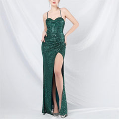 Elegant Boning Corset Beads Sequin Evening Dress