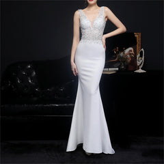 Elegant Lace Diamond Fishtail Evening Dress