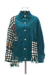 Autumn Jacquard Woolen Plaid Corduroy Patchwork Coat