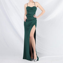 Elegant Boning Corset Vest Split Camisole Evening Dress