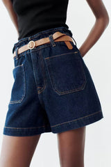 Women Street Baggy Denim Shorts With Belt