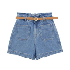 Women Street Baggy Denim Shorts With Belt