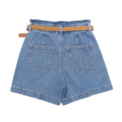 Women Street Baggy Denim Shorts With Belt