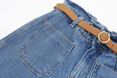 Women Street Baggy Denim Shorts With Belt