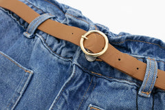 Women Street Baggy Denim Shorts With Belt