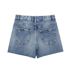 Women High Waist Frayed Denim Shorts