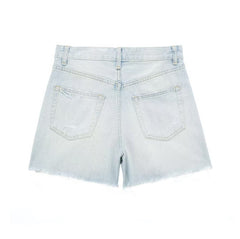 Women High Waist Frayed Denim Shorts