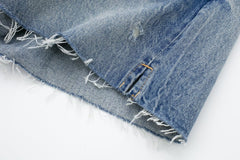 Women High Waist Frayed Denim Shorts