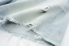 Women High Waist Frayed Denim Shorts