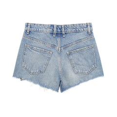 French High Waist Casual Denim Shorts