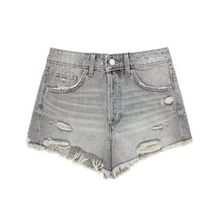 French High Waist Casual Denim Shorts