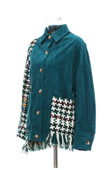 Autumn Jacquard Woolen Plaid Corduroy Patchwork Coat